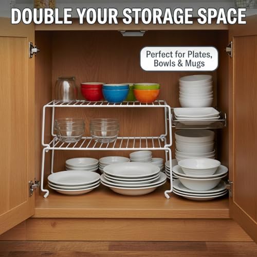 4-Pack Kitchen Cabinet Shelf Riser - Stackable Cupboard Organizer & Wire ...