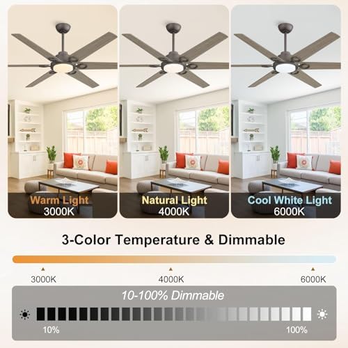 wingbo ceiling fan with lights - 64 inch, side view