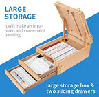 falling in art beechwood tabletop easel box, side view