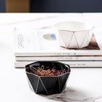 Paper Clip Holder With Gold Line Geometric Ceramic Paper Clip Dispenser for Desk Cute Paper Clip Organizer Office Binder Clip Holder (White)