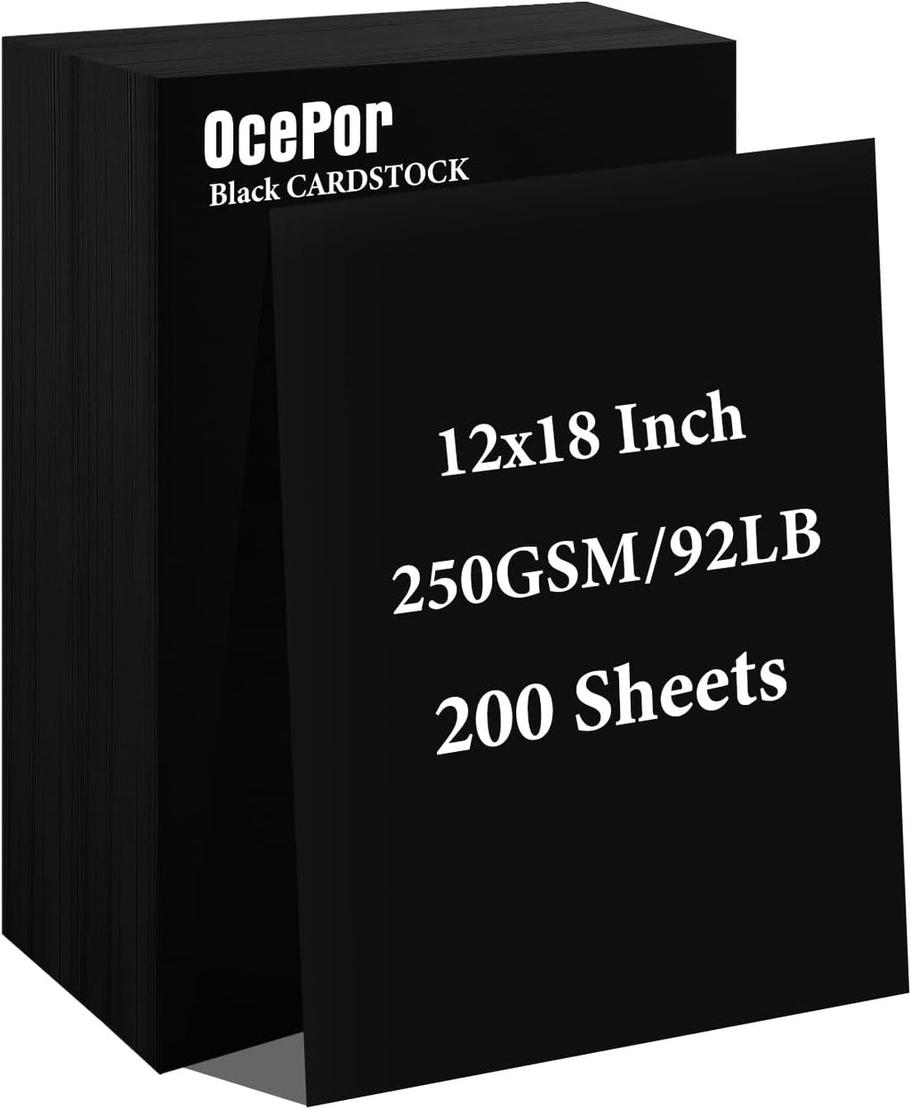 OcePor 200 Sheets Black Cardstock 12” x 18”, 92lb/250gsm Black Card Stock