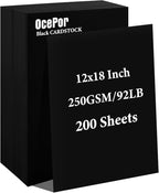 OcePor 200 Sheets Black Cardstock 12” x 18”, 92lb/250gsm Black Card Stock by OcePor