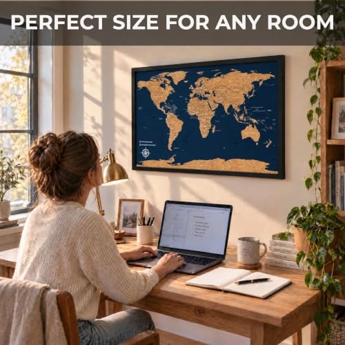 Large Push Pin World Travel Map – 30" x 20" Framed Cork Board Wall ...