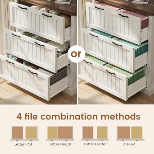 sedeta farmhouse 3 drawer file cabinet for home, side view