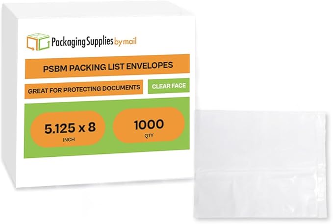 PSBM 1000 PCS 5.12 x 8 Inch Clear Blank Packing List Envelopes, Shipping - Image 2