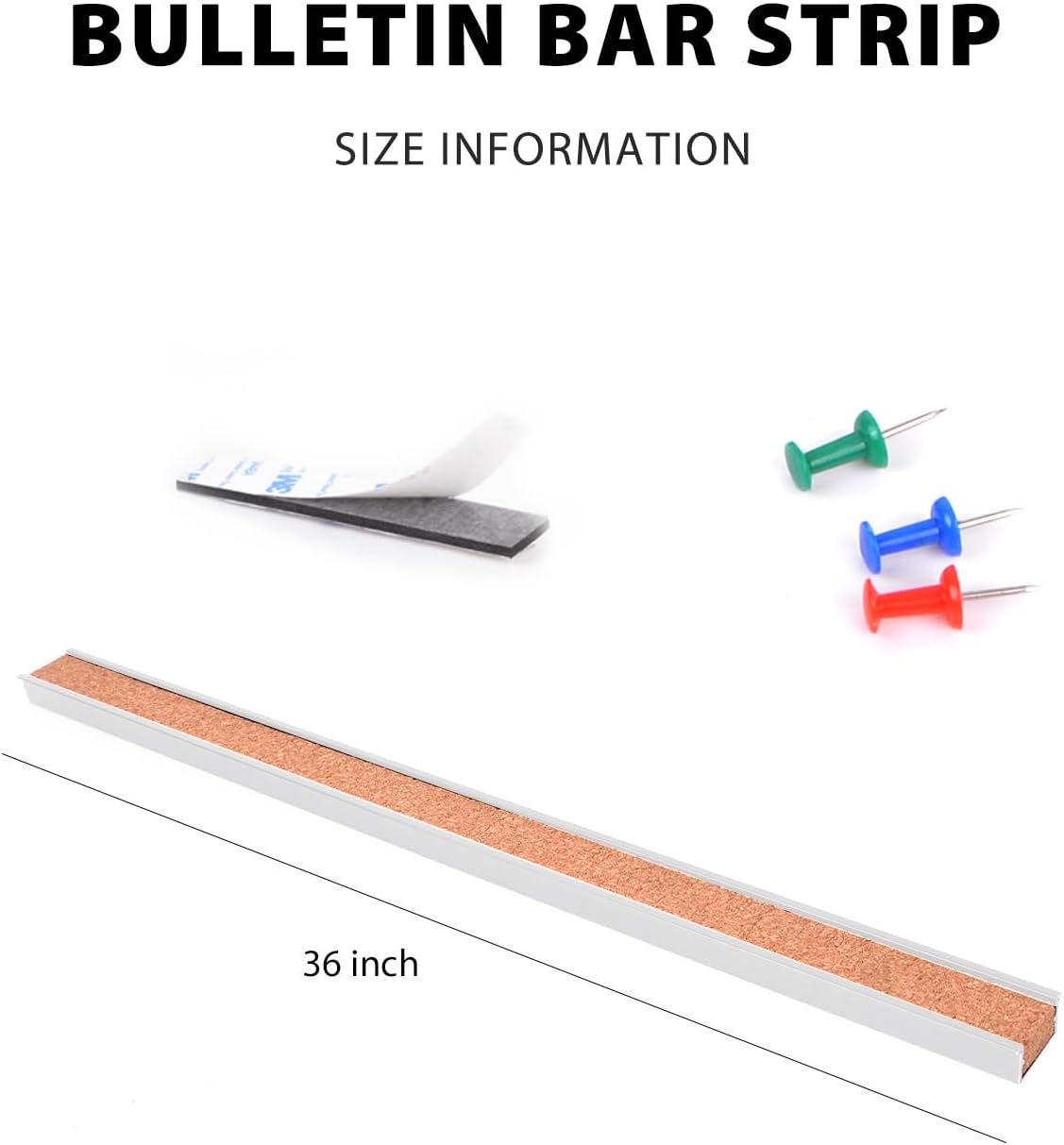 Corksidol Bulletin Bar Strip, Cork Board, Cork Strips, 36" x 1", Cl...