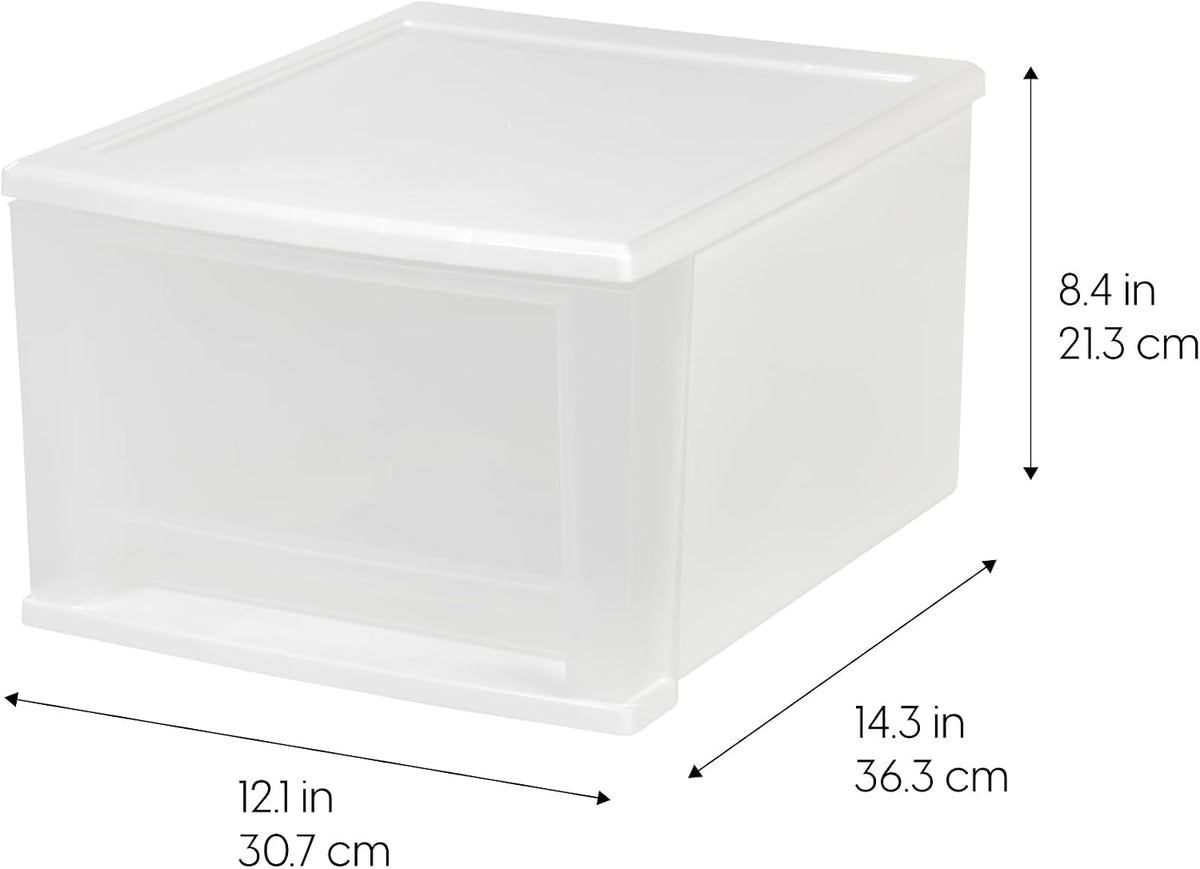 IRIS USA 4-Pack, 17 Qt. Medium Stacking Drawer Storage Organizer, White