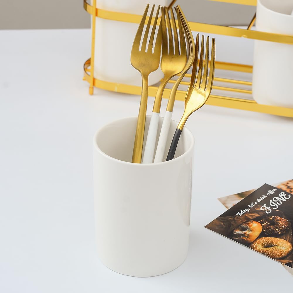 3-Piece White Ceramic Silverware Holder for Party Countertop, Utensil Holder ...