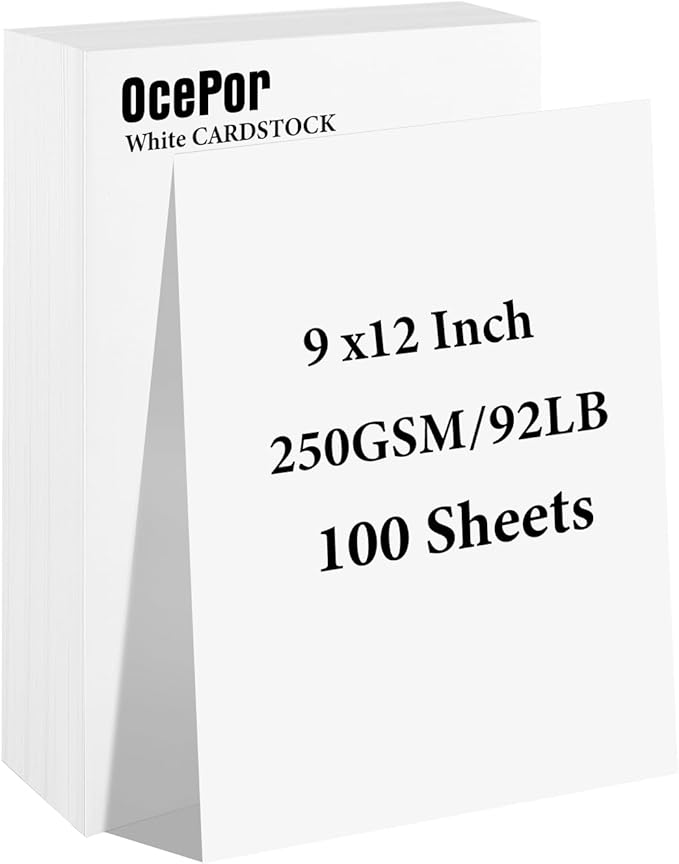 OcePor 100 Sheets White Cardstock 9” x 12”, 92lb/250gsm Black Card Stock by OcePor