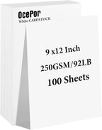 OcePor 100 Sheets White Cardstock 9” x 12”, 92lb/250gsm Black Card Stock by OcePor