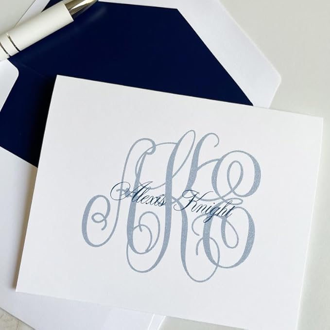 Classic Monogrammed Name Folded Notes – Raised Ink Personalized Stationery Set by Unknown