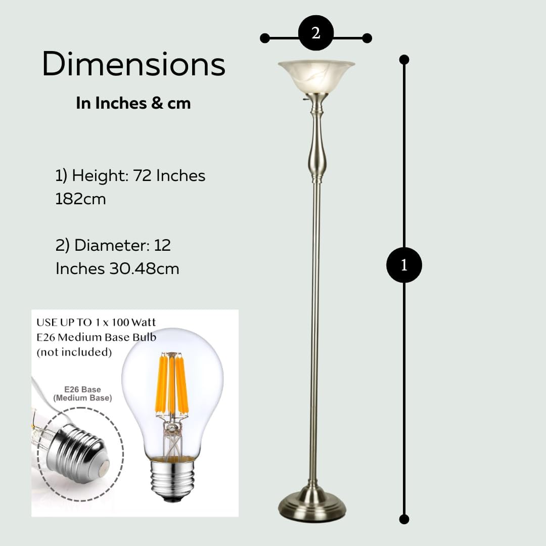 LIGHTACCENTS Torchiere Floor Lamp, 72", Brushed Nickel