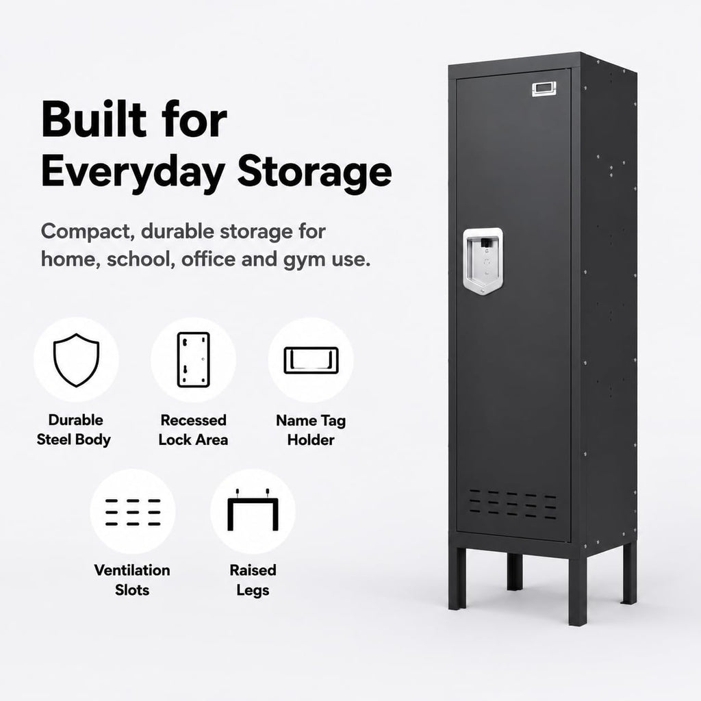 BUTISOW Lockable Metal Storage Locker with Card Slot (15" W x 15" D) Durable Storage Cabinet, Lockers for Employees & Kids, Fits Bedroom Gym School & Office (Black, 54" - 1 Door)