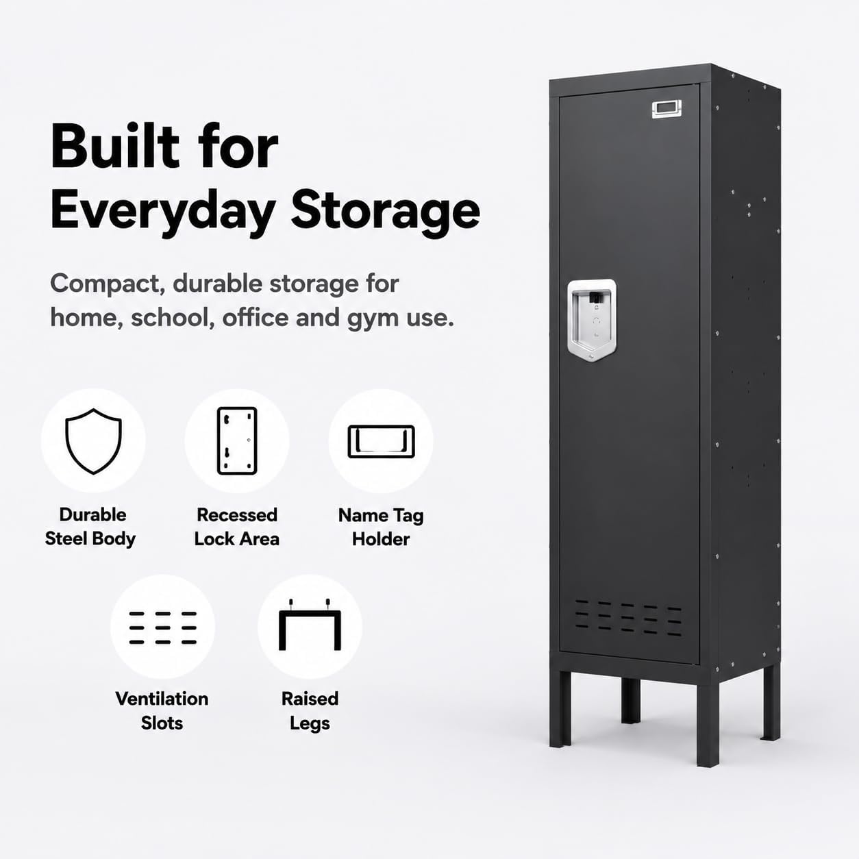 BUTISOW Lockable Metal Storage Locker with Card Slot (15" W x 15" D) Durable Storage Cabinet, Lockers for Employees & Kids, Fits Bedroom Gym School & Office (Black, 54" - 1 Door)