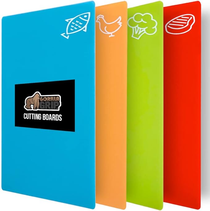 GORILLA GRIP 100% BPA-Free Flexible Cutting Board Set of 4, Durable Plastic Mats by GorillaGrip
