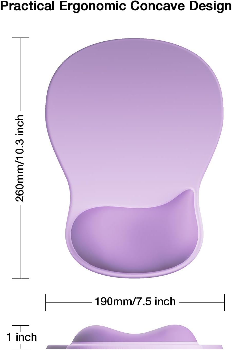 Ergonomic Mouse Pad with Gel Wrist Rest, Comfortable Cute Mousepad | with Non-Slip PU Base, Waterproof & Washable Surface, Purple Mouse Pad for Office, Home, Gaming, Computer, Laptop
