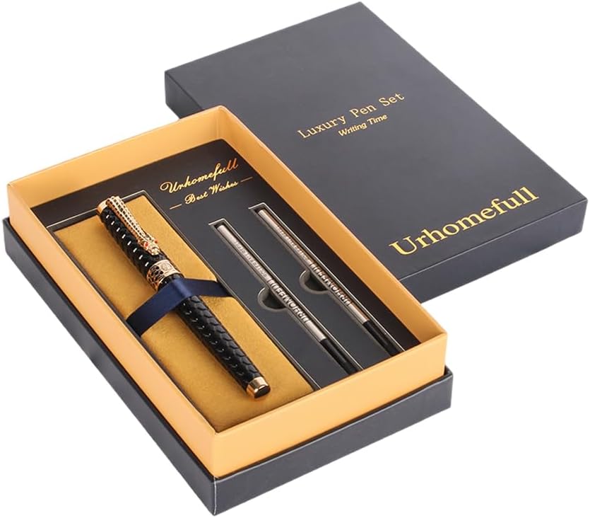 Stunning Luxury Rollerball Pen with 24K Gold Trim,Switzerland Tip with Black ...
