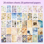 PRSTINCOL Vintage Astrology Sticker Book with Celestial Papers, 40 Pages | 40 Pages Including 20 Sticker Sheets and 20 Vintage Ephemera Papers Featuring Zodiac, Celestial Maps and Astronomy Designs