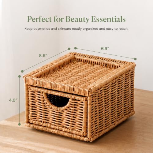 Cantalop 2PCS Stackable Rattan Storage Drawers, Makeup Organizer