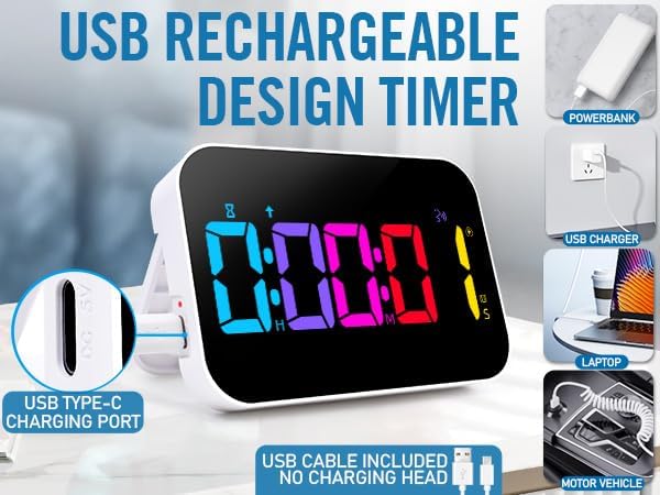 Kitchen Timer（1.5" Number）with Voice Reminder, 10 RGB Color Changing Digital - Image 5