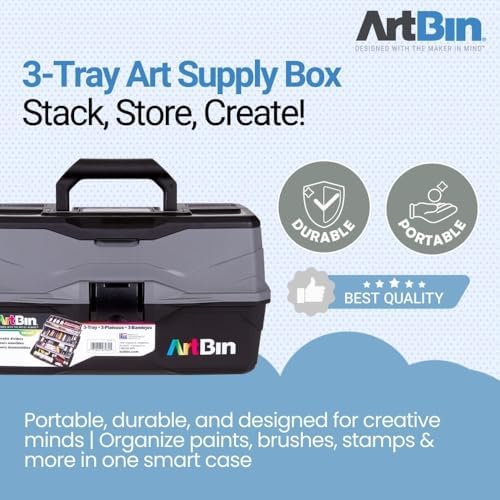 artbin 3-tray art supply box with handle, durable, close-up detail