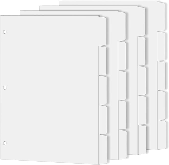 Binder Dividers for 3 Ring Binder, 1/5 Cut Tabs, Letter Size, Blank Write On by COIDEA