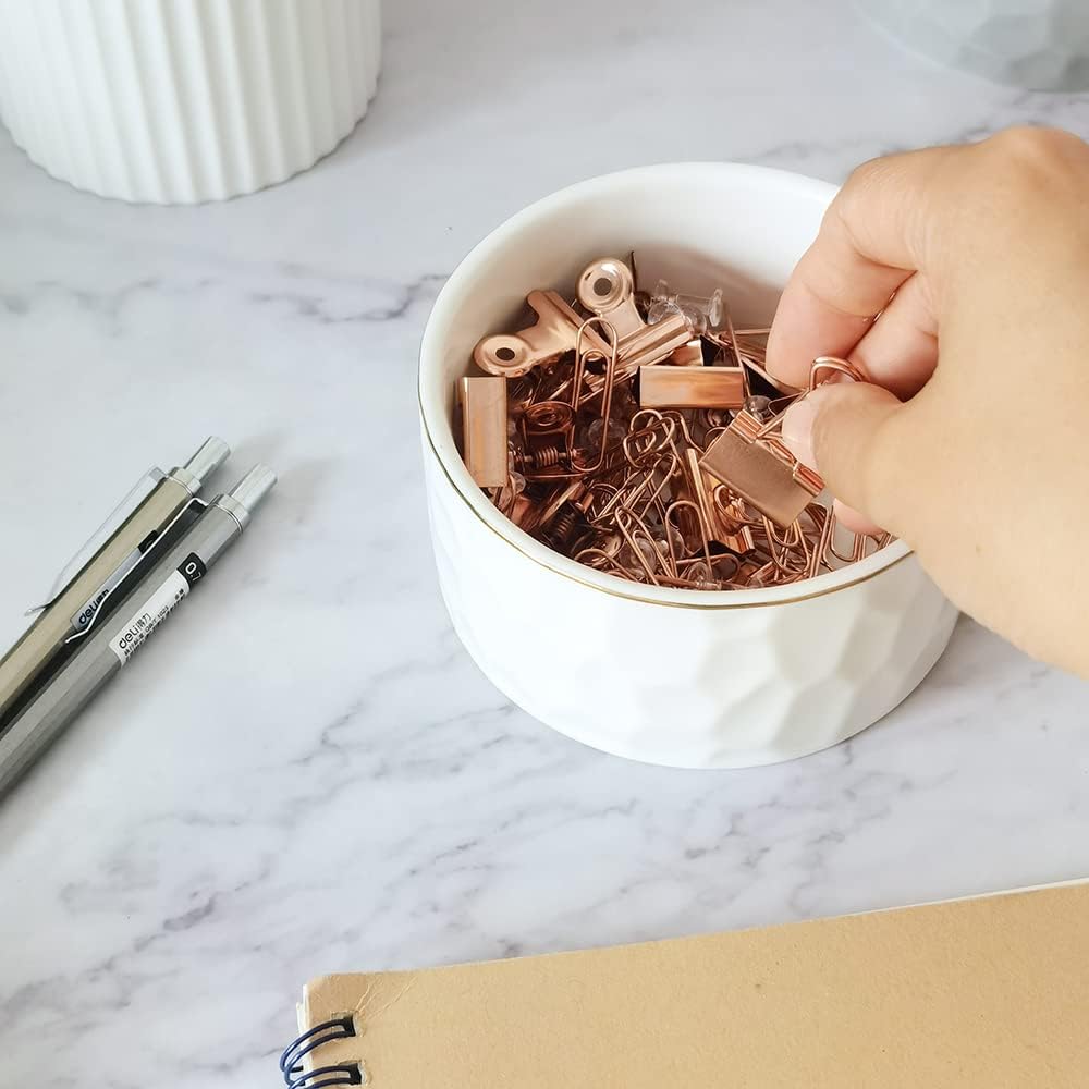 Paper Clip Holder, Ceramic Paperclip Holders, Paper Clip Organizer for Desk, Cute Paper Clip Dispenser, White