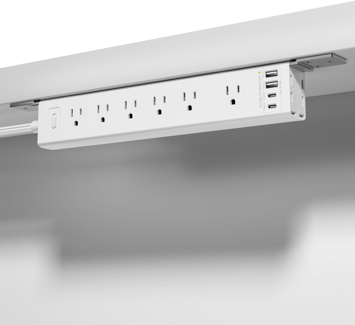 360° Mountable Surge Protector Power Strip with 4 USB Ports (2 USB C), 6 FT E...