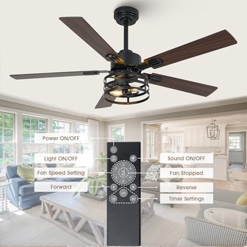 52" farmhouse ceiling fan with light, 6-speed dc, front angle view