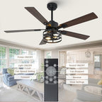 52" farmhouse ceiling fan with light, 6-speed dc, front angle view