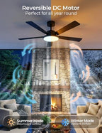 cinoton 52" smart ceiling fans with lights and, front angle view