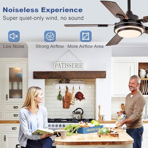 depuley 42-inch ceiling fan with light: walnut ceiling showing dimensions