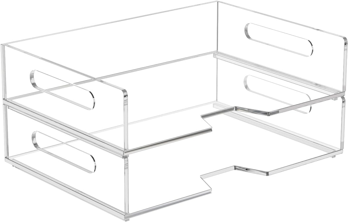 HIIMIEI Acrylic Paper Tray 2 Pack Clear Letter Tray Desk Stackable Organizer ...
