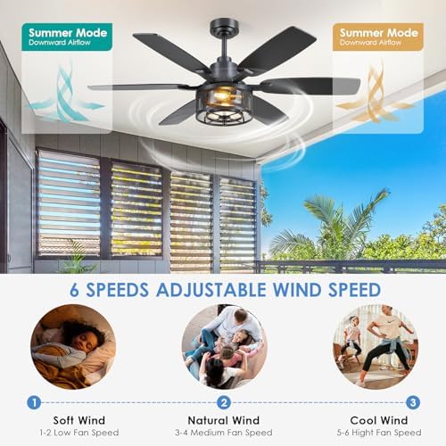 hounberi 52 inch farmhouse ceiling fan with light, close-up detail