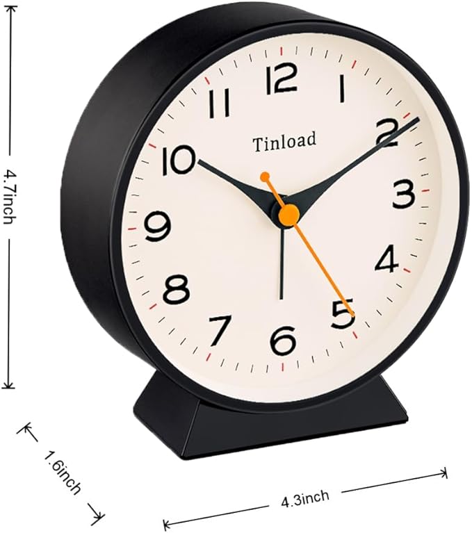 Tinload 4.5" Battery Operated Retro Analog Alarm Clock, Small Silent Bedside - Image 4
