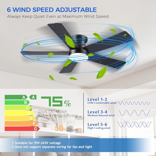 ayaoty ceiling fans with lights - 48" black shown in use