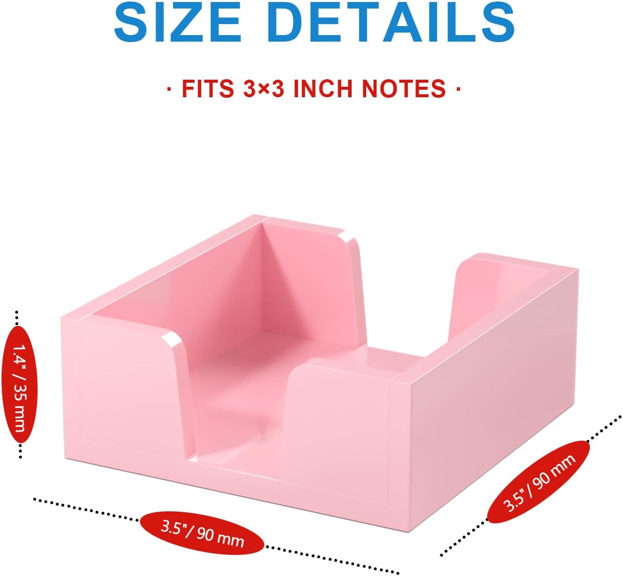 WINFFOR Acrylic Notepad Holder Dispenser - 3x3 in Sticky Note Memo Holder for Desk Organizer (W/O Pads) Office Desk Accessories School Supplies, Lightpink