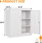 Metal Storage Cabinet, Lockable Steel Storage Cabinet with 2 Doors and Shelves, Metal Cabinet with Lock, Small Locking Cabinet for Home Office (White)