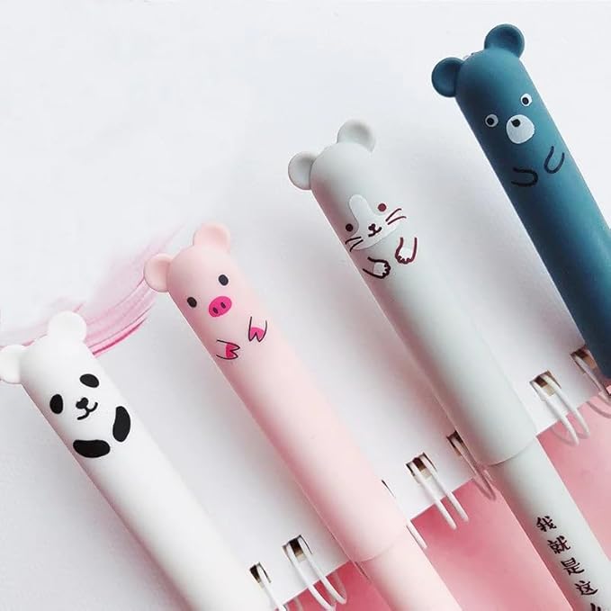 Piaogui 6pcs 0.5mm Erasable Gel Pens, Kawaii Cute Bear Pig Erasable Gel Pen Set - Image 6