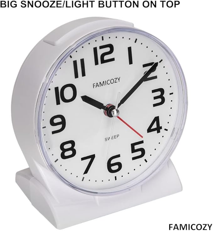 FAMICOZY 4.5" No Ticking Analog Alarm Clock, Silent Readable - Image 3