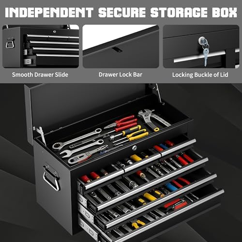 8 drawer rolling tool chest, 3-in-1 assembled tool, side view