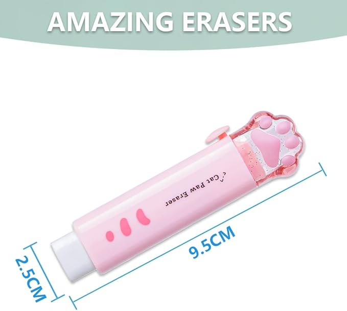 PANDENNER Retractable Pencil Eraser, Cute Erasers, Cat Paw Eraser, Suitable - Image 7