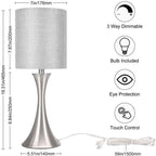 3 way touch control table lamp, dimmable bedside showing dimensions