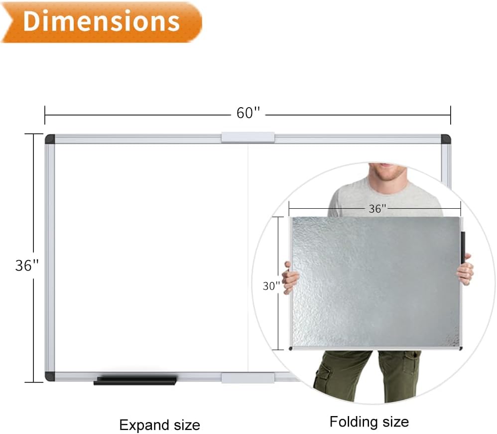 VIZ-PRO Magnetic Dry Erase Board, 60 X 36 Inches, Foldable Wall-Mounted White...