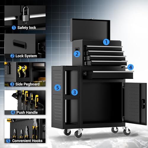 5 drawer rolling tool chest, 3-in-1 assembled tool on a desk or shelf