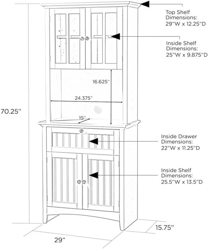 American Furniture Classics OS Home and Office Framed Glass Doors and Drawer in Black Kitchen Buffet with Hutch