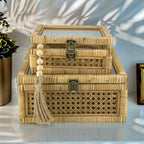huaxin craft h rattan square box with lid, front angle view