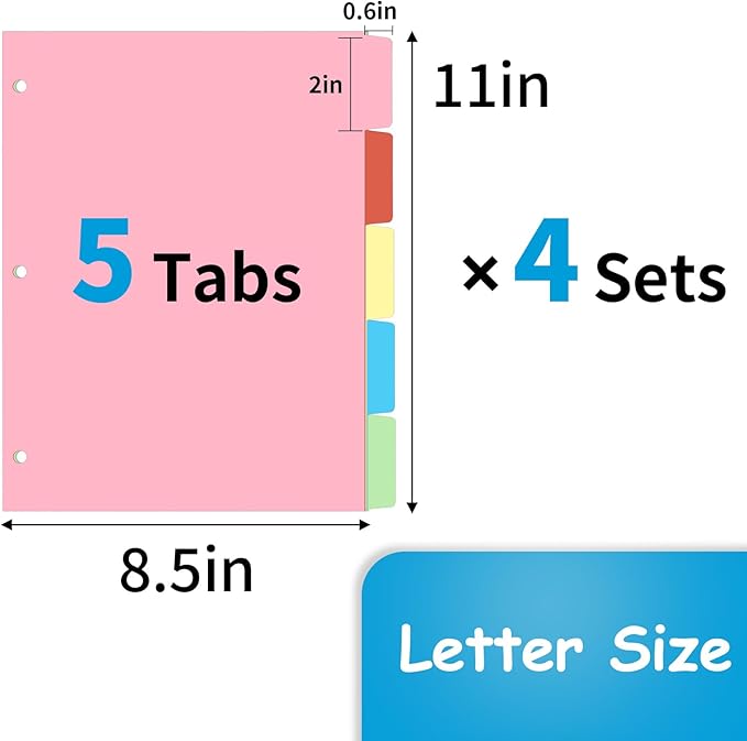 Binder Dividers for 3 Ring Binder, 1/5 Cut Tabs, Letter Size, Blank Write On - Image 2