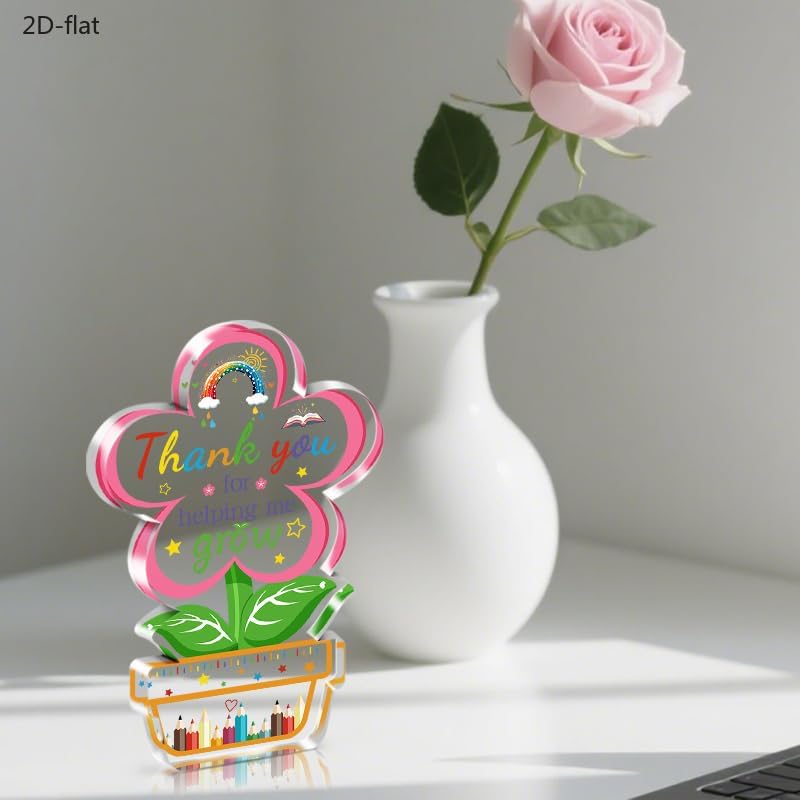 1pc Colorful Flower Acrylic Teacher Gift Sign, Freestanding Desk Decor, Thank You Keepsake for Classroom & Home