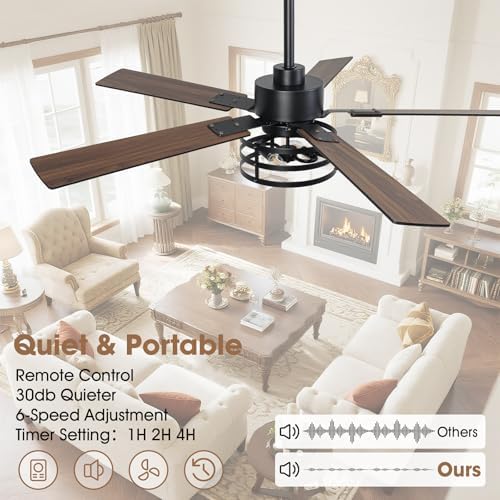 52" farmhouse ceiling fan with light, 6-speed dc, close-up detail